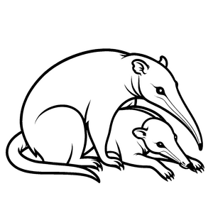 Zwei liebevolle Ameisenbären gemeinsam auf dem Boden Ausmalbild für fantasievolle Tierfreunde