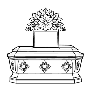 Dekorierter Sarg mit bunten Blumen und Rollen Malvorlage für mysteriöse Abenteurer