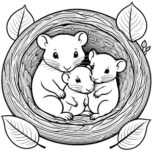 Drei entzückende Nacktmull Babys in einem großen Blatt Ausmalmotiv für kleine Naturentdecker