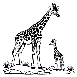 Faszinierende Giraffe und ihr niedliches Jungtier Ausmalbild für kleine Tierliebhaber mit großen Träumen