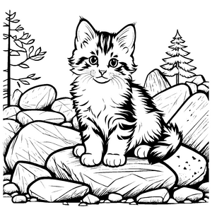 Neugierige Norwegische Waldkatze auf sanften Felsen Malvorlage für junge Künstler mit Abenteuerlust