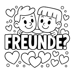 Herzige Umarmung zwischen Freunden Ausmalmotiv für neugierige Herzenskünstler
