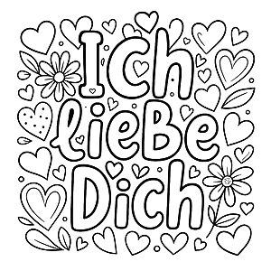Herzlicher Spruch Ich liebe dich als Ausmalbild für romantische Entdecker