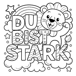 Furchtloser Löwe mit inspirierendem Spruch Ausmalbild für mutige Visionäre