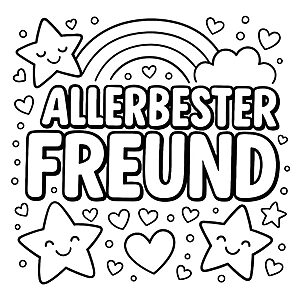 Strahlender Stern mit herzlichem Freundschafts-Spruch Ausmalvorlage für leuchtende Seelen