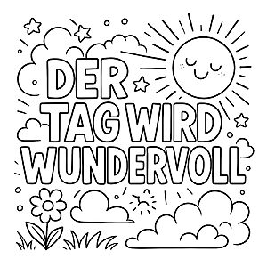 Wolkige Fantasie mit inspirierendem Spruch Ausmalbild für träumerische Entdecker