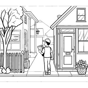 Begeisterter Zeitungsausträger mit einer Tageszeitung Malbild für kleine Entdecker