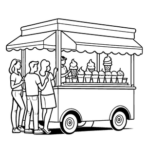 Bunte Eiscremeauswahl am lebhaften Wagen Ausmalbild für neugierige Geschmacksvollender