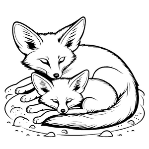 Zwei bezaubernde Wüstenfuchs-Babys im süßen Nest Ausmalmotiv für fantasievolle Tierfreunde und kleine Traumbauern