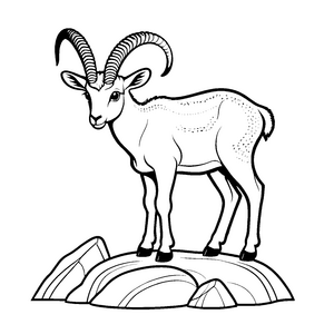 Schickes Steinbock-Baby auf felsigem Gipfel Ausmalvorlage für neugierige Naturforscher