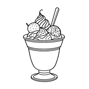 Fruchtig-erfrischender Eisbecher mit süßem Sirup Ausmalvorlage für kleine Dessertzauberer