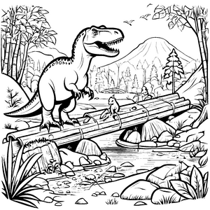 Faszinierender Tyrannosaurus Rex auf Baumstamm Ausmalvorlage für neugierige Dinoschüler