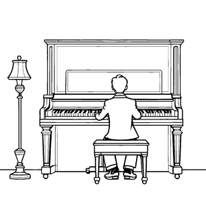 Bezaubernder Pianist mit strahlender Lampe Malvorlage für träumerische Taktliebhaber
