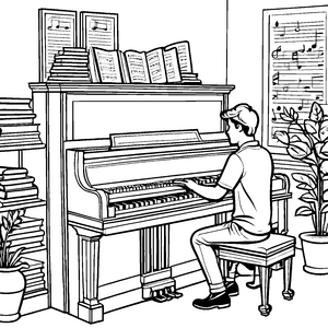 Stimmungsvolles Klavier mit bunten Pflanzen Ausmalbild für fantasievolle Klangkünstler