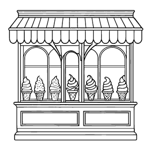 Nostalgischer Eisladen mit verführerischem Eissortiment Ausmalbild für süße Entdecker