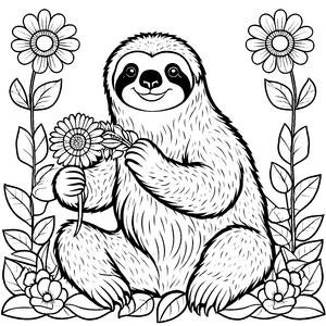 Bezaubernder Riesenfaultier-Nachwuchs mit Gänseblümchen Ausmalbild für kleine Naturfreunde