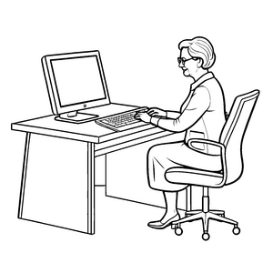 Frau am Computer mit Tastatur Malvorlage für kreative Köpfe