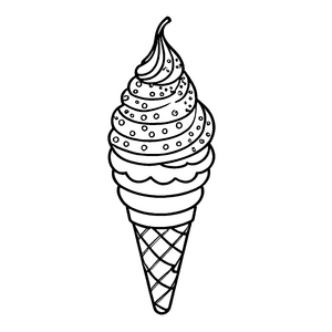 Schokoladenüberzogene Eiswaffel mit Vanilleeis Ausmalvorlage für süße Naschkatzen