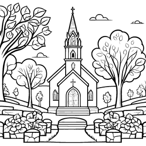 Wundervolle Kirche mit charmanten Details Malvorlage für kreative Seelen