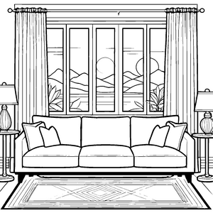 Stilvolles Dreisitzer-Sofa mit wunderschönem Bergblick Ausmalmotiv für abenteuerlustige Entdecker