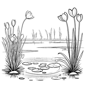 Bezaubernde Krokusse im schimmernden Wasser Malvorlage für flinke Wasserliebhaber
