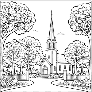 Charmante alte Kirche mit verspieltem Friedhof Ausmalmotiv für neugierige Geschichtenerzähler