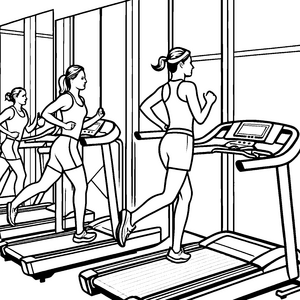 Bewegtes Laufband mit aktiven Sportlerinnen zum Ausmalen für energiegeladene Fitness-Fans