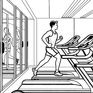 Dynamisches Laufband mit sportlichem Mann zum Ausmalen für abenteuerlustige Fitness-Freunde