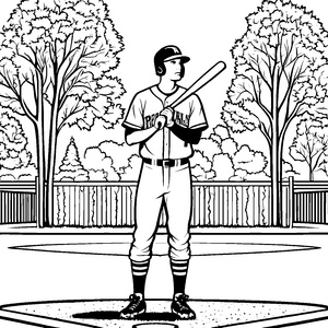 Fantasievoller Baseballspieler mit Schläger in Aktion Ausmalvorlage für kreative Sportbegeisterte
