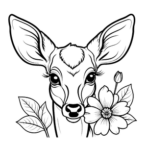 Bezauberndes Riesenhirsch-Jungtier neben blühender Blüte Ausmalbild für fantasievolle Naturfreunde