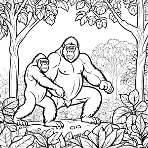 Zwei beeindruckende Gorillas im Dschungel Ausmalvorlage für fantasievolle Abenteurer