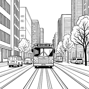 Bus auf belebter Stadtstraße Malvorlage für kleine Entdecker