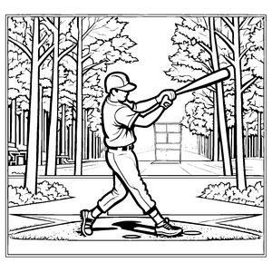 Erlebnisreicher Baseballspieler mit schwingendem Schläger Malvorlage für neugierige Sportkünstler