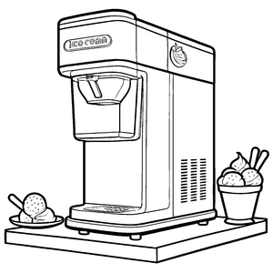 Fantasievolle Eismaschine mit frischen Früchten Ausmalmotiv für kleine Kreativköpfe