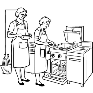 Zwei kreative Frauen beim Koch-Experiment Ausmalbild für hungrige Fantasten