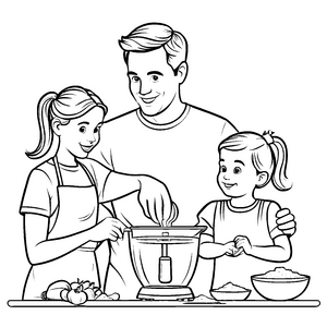Fröhliche Familie mit Standmixer Ausmalbild für kleine Saft-Entdecker