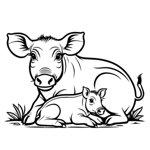 Zwei niedliche Warzenschweinchen im Gras Malvorlage für abenteuerlustige Naturfreunde