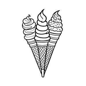 Drei aufregende Eiswaffeln mit fruchtigen Sorbets Malvorlage für kleine Genussabenteurer