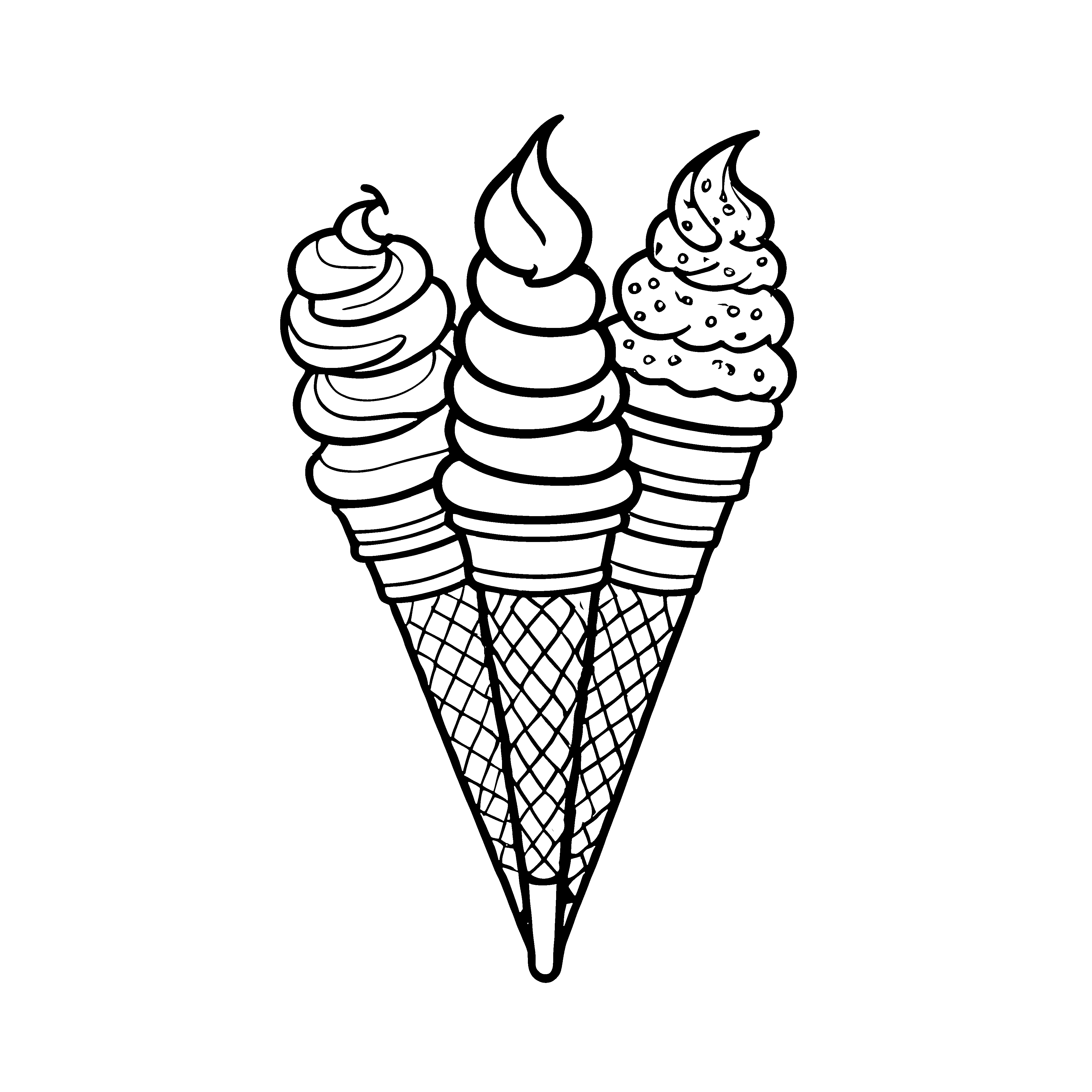 Drei aufregende Eiswaffeln mit fruchtigen Sorbets Malvorlage für kleine Genussabenteurer