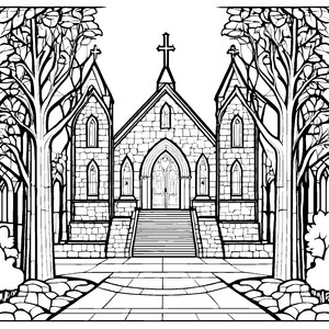 Faszinierende Kirche mit prächtigen Stufen Malvorlage für kleine Architekturfreunde