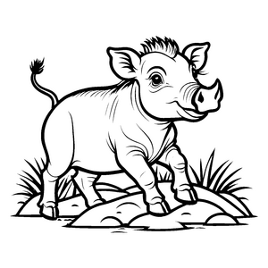 Niedliches Warzenschwein-Jungtier mit stacheligem Frisur Ausmalbild für kleine Naturforscher