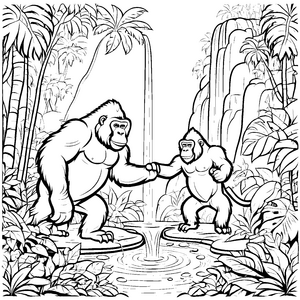 Freundliche Gorillas beim High-Five Ausmalbild für mutige Entdecker