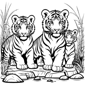 Zwei neugierige Säbelzahntiger-Babys auf Entdeckungsreise Ausmalbild für kleine Abenteurer und kreative Tierliebhaber