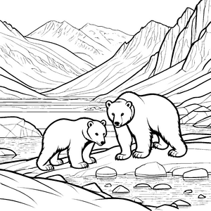 Zwei charmante Eisbären am ruhigen Fluss Ausmalmotiv für fantasievolle Naturbändiger