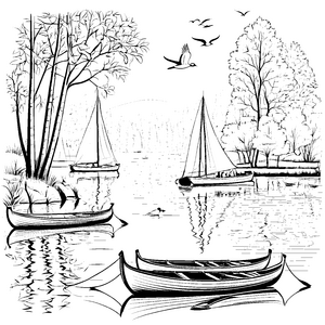 Dynamisches Ruderboot mit bunten Vogelbegleitern Ausmalbild für kleine Wasserabenteurer