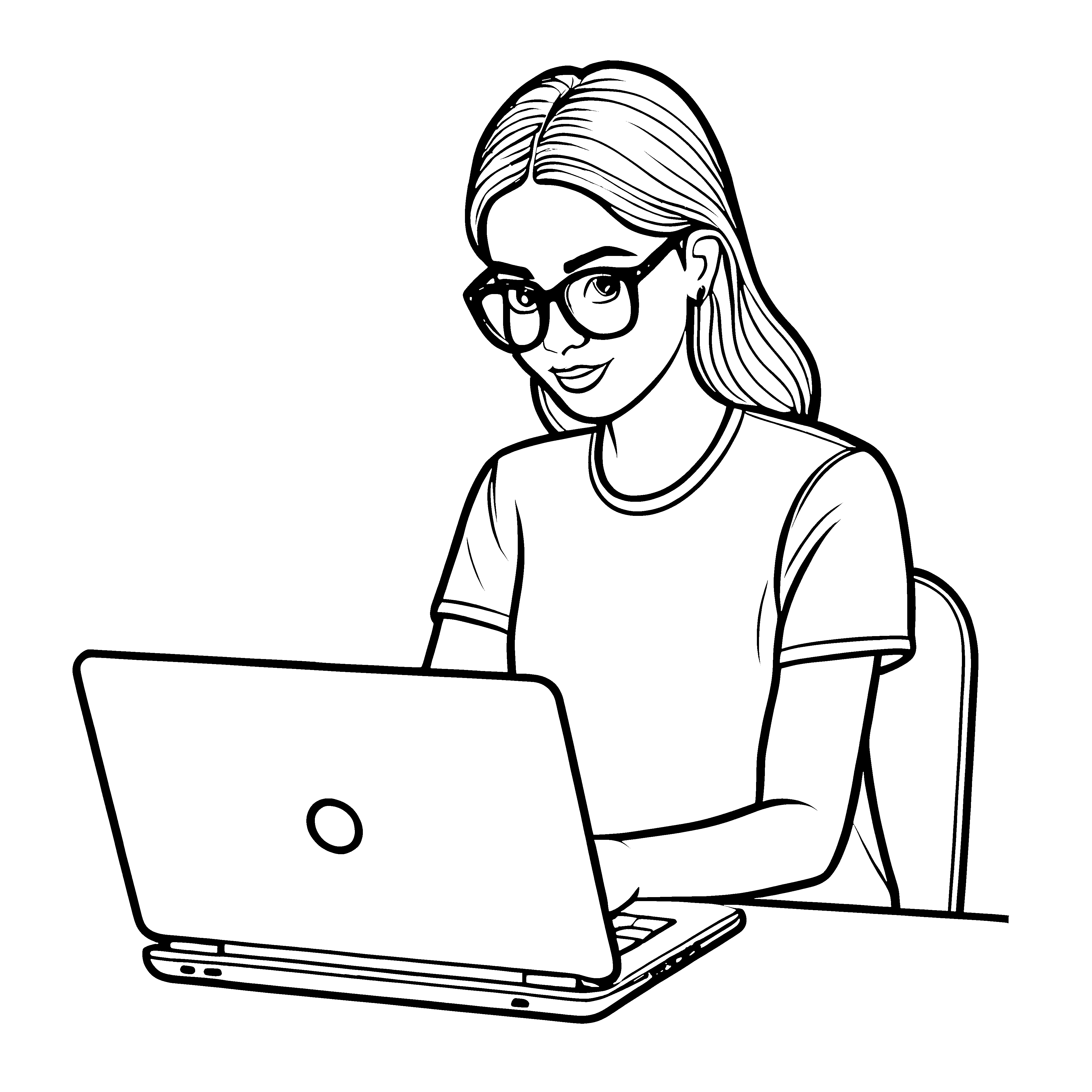 Fascinierende Frau mit Laptop und Maus Malvorlage für begeisterte Technik-Fans