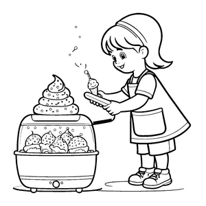 Kreative Eismaschine mit buntem Eis und Leckereien Malvorlage für kleine Naschkatzen