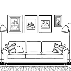 Bequeme Dreisitzer-Couch mit gemütlicher Leseecke Ausmalbild für kleine Wohnraumträumer