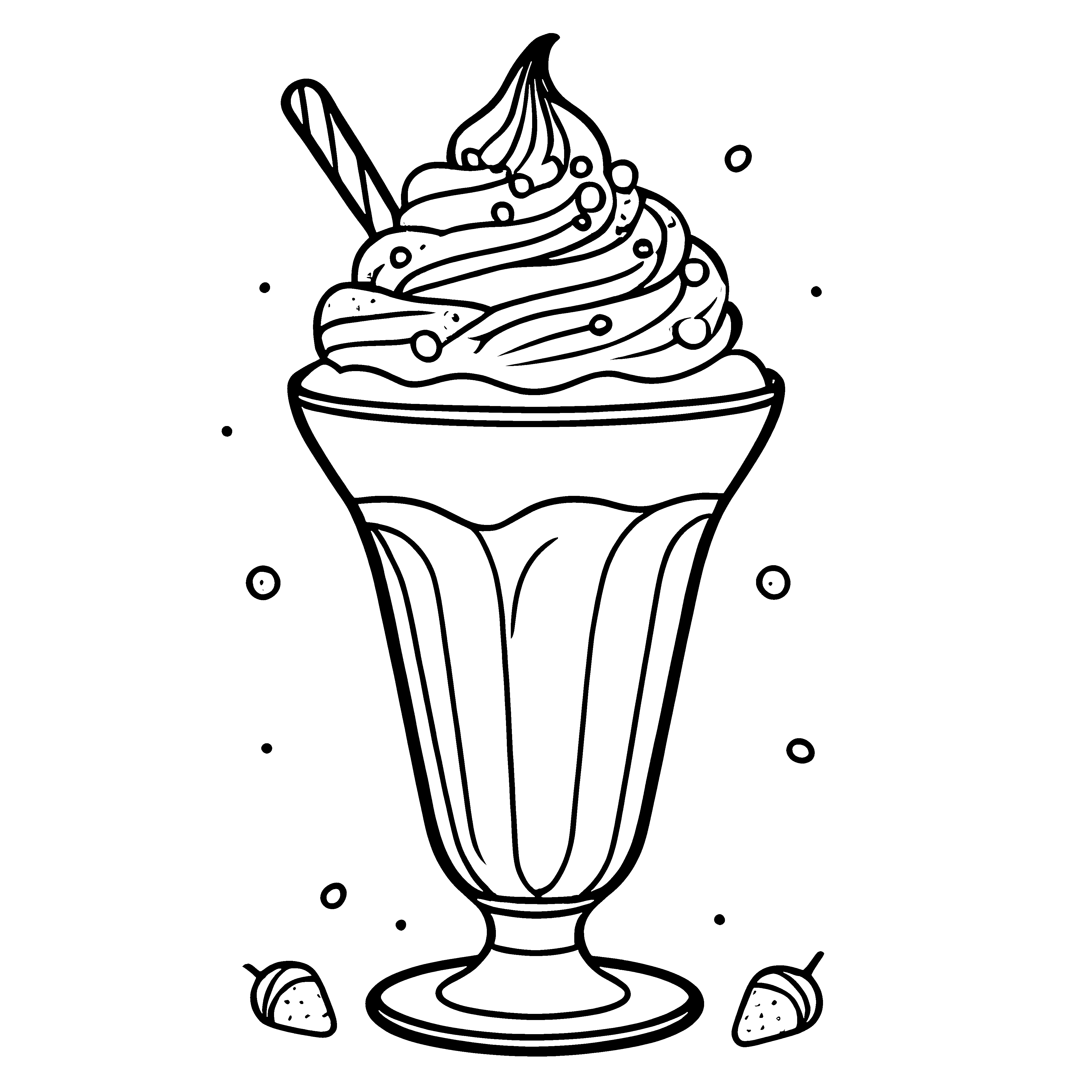 Bezaubernder Eisbecher mit frischen Erdbeeren und Sahne Ausmalbild für kleine Genießer auf süßer Entdeckungsreise