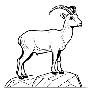Flinkes Steinbock-Baby auf schroffen Felsen Ausmalmotiv für kleine Gipfelstürmer